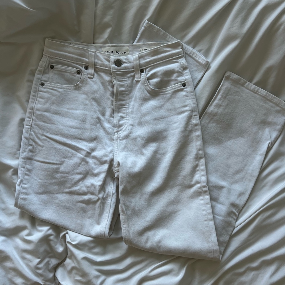 Denim Forum White Straight Leg Jeans